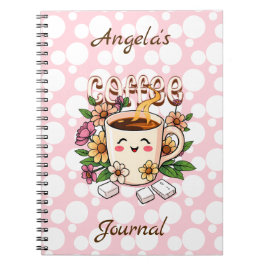 Cuaderno Café Kawaii retro y flores personalizadas