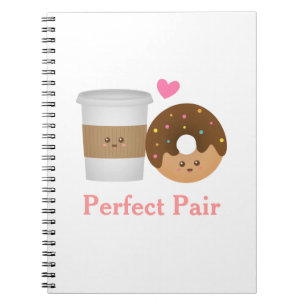 Cuaderno Café Kawaii y Donut enamorados, Pareja Perfecta