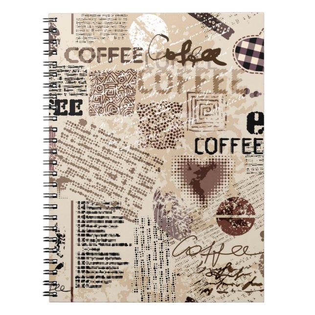 Cuaderno Café. Patrón de café abstracto en el fondo marrón (Frente)