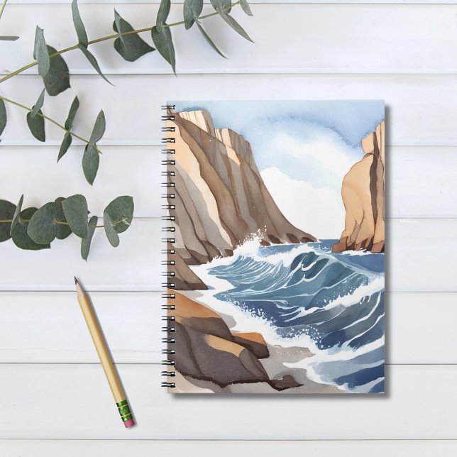 Cuaderno Caída de las olas oceánicas | Acuarela de playa co (Subido por el creador)