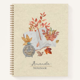 Cuaderno Caída del monograma hojas Naranja de textura natur