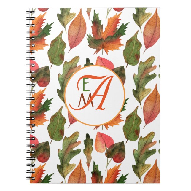Cuaderno Caída Monogramada Sale Decoración Otoño Naranja Ve (Frente)
