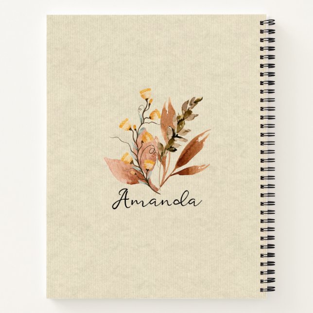 Cuaderno Caídas lindas personalizadas hojas de flores silve (Reverso)