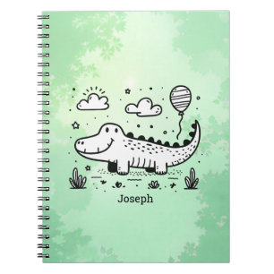 Cuaderno Caimán Feliz con Globo - Arte Adorable para Guarde