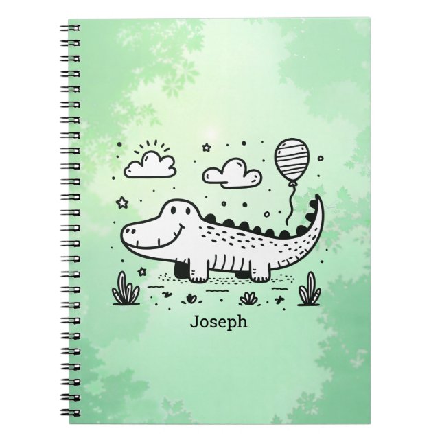 Cuaderno Caimán Feliz con Globo - Arte Adorable para Guarde (Frente)