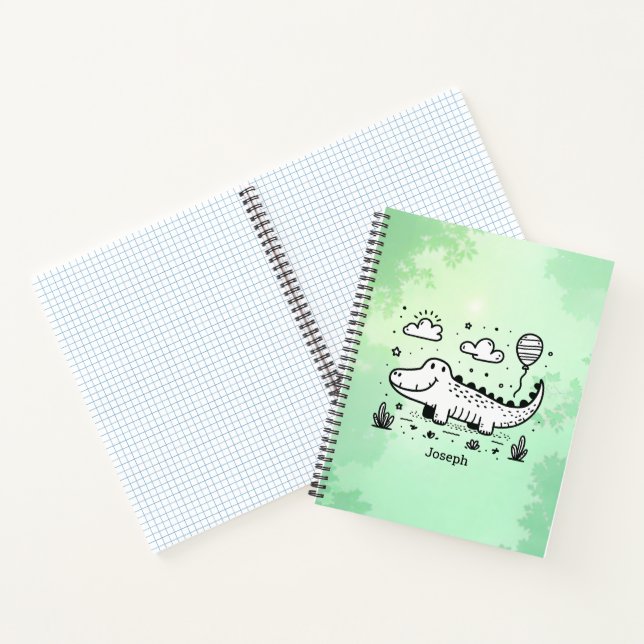 Cuaderno Caimán Feliz con Globo - Arte Adorable para Guarde (Interior)