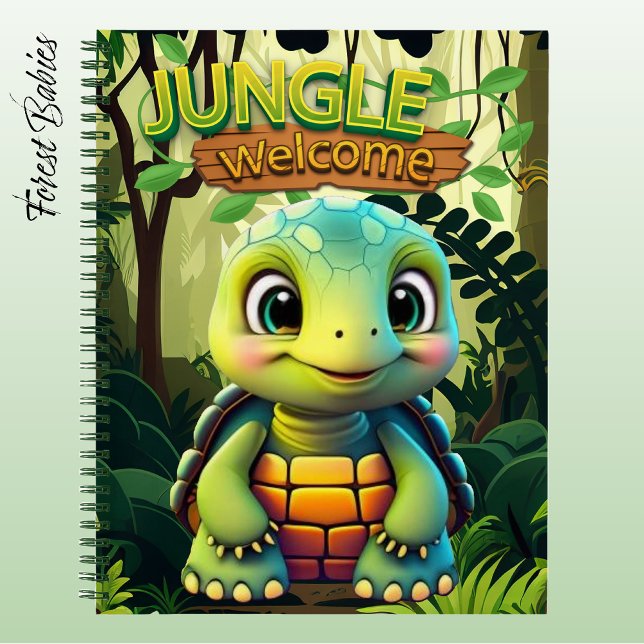 Cuaderno Caja de diversión de tortuga terrestre Tortuga cap (Cute Box Turtle "Jungle Welcome" Tortoise Wildlife Animal Cartoon Graphic Stationery Notebook 🐢)