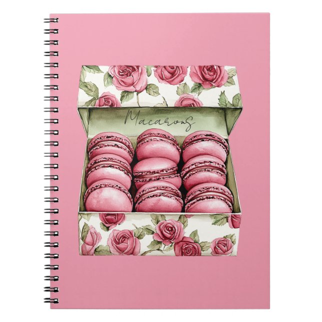 Cuaderno Caja de Macarons de Rosas Rosadas Bonitas (Frente)