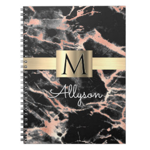 Cuaderno Caja de oro de mármol de oro negro y Rosa, nombre 