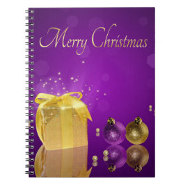Cuaderno Caja de regalo de Navidad dorada sobre lavanda púr
