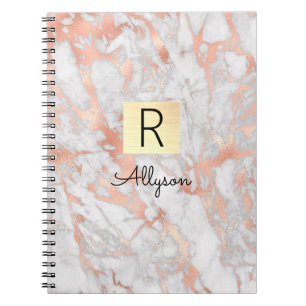 Cuaderno Caja dorada de mármol de oro rosa y blanco, nombre