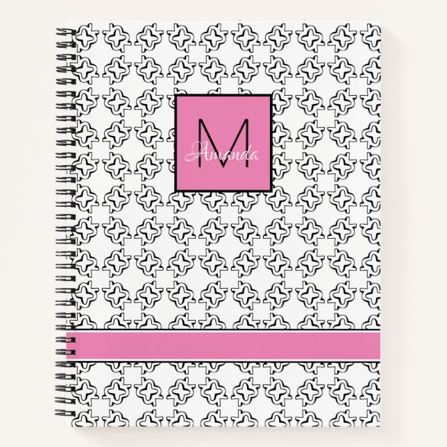 Cuaderno Caja rosa con un patrón blanco y negro (Anverso)