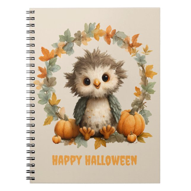 Cuaderno Calabaza de búho lindo Feliz diseño de Halloween (Frente)