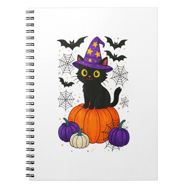 Cuaderno Calabaza de gato de bruja negra suave disfraz de H (Frente)