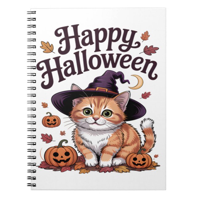 Cuaderno Calabaza de gato Feliz Halloween (Frente)