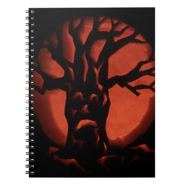 Cuaderno Calabaza de Halloween con árboles muertos brillant (Frente)
