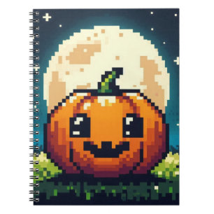 Cuaderno Calabaza de Halloween de 8 bits bajo la luna