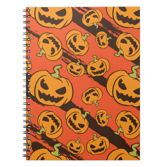 Cuaderno Calabaza de Halloween: Espeluznante patrón sin foc (Frente)