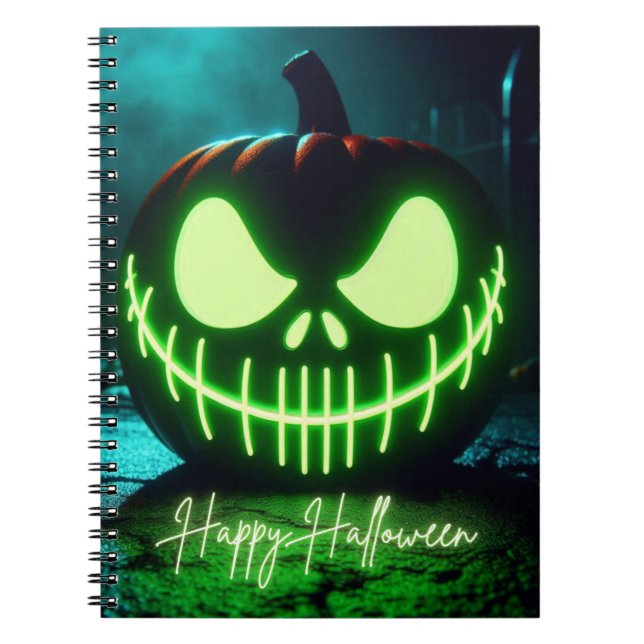 Cuaderno Calabaza de Halloween espeluznante verde luminoso (Frente)