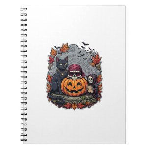 Cuaderno Calabaza de Halloween Gato Cráneo Segador Otoño Ho