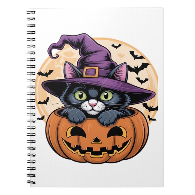 Cuaderno Calabaza de Halloween Gato negro camiseta sobredim (Frente)