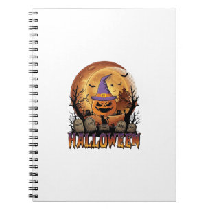 Cuaderno Calabaza de Halloween Sombrero de Bruja Gato Negro