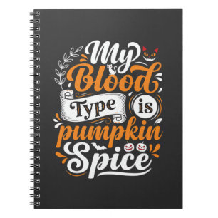 Cuaderno Calabaza de Halloween Tipo de Sangre Tipografía Re