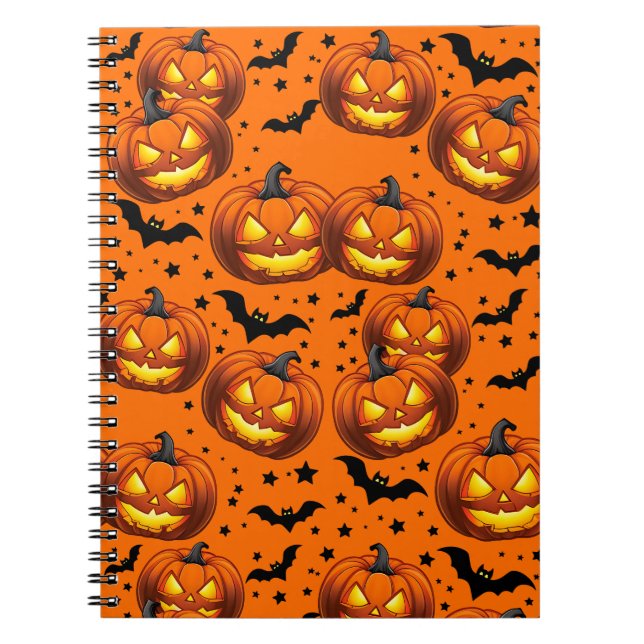 Cuaderno Calabaza de Halloween y murciélagos (Frente)