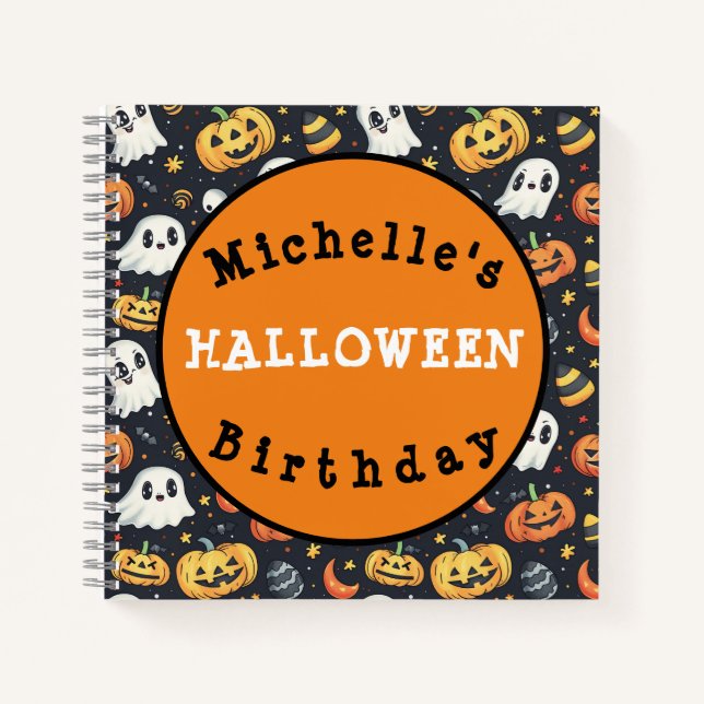 Cuaderno Calabaza de la fiesta personalizado de Halloween y (Anverso)