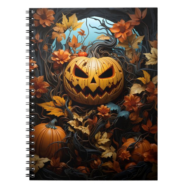 Cuaderno Calabaza De La Temporada Otoño De Halloween Y Hoja (Frente)