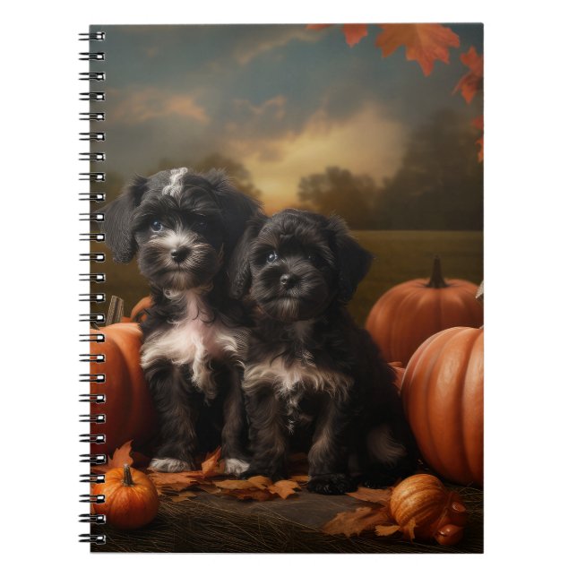 Cuaderno Calabaza de luz de otoño de yorkipoo cachorro (Frente)