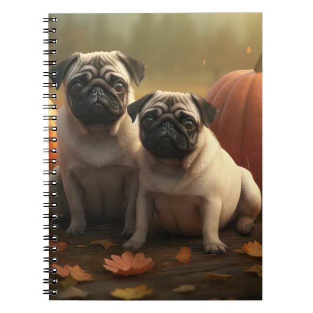 Cuaderno Calabaza deslumbrante de la pug pipa otoño (Frente)
