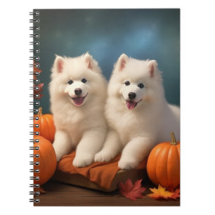Cuaderno Calabaza deslumbrante Samoyed Puppy Autumn