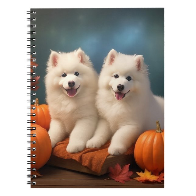 Cuaderno Calabaza deslumbrante Samoyed Puppy Autumn (Frente)