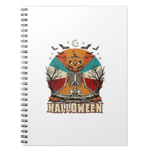Cuaderno Calabaza Esqueleto Meditando Halloween Retro Sol B