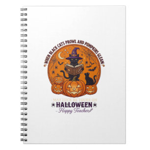 Cuaderno Calabaza Feliz Maestro Gato Negro Bruja Sombrero P