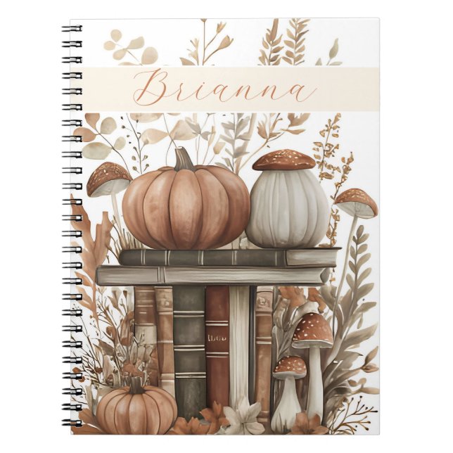Cuaderno Calabaza, libros y flores personalizados caen (Frente)