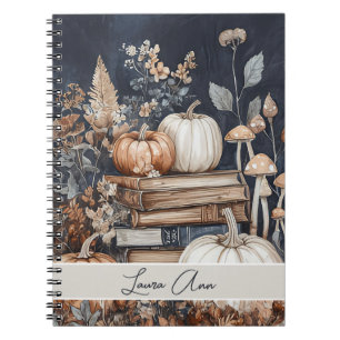 Cuaderno Calabaza, libros y flores personalizados caen