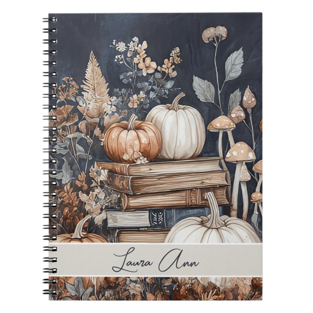 Cuaderno Calabaza, libros y flores personalizados caen (Frente)