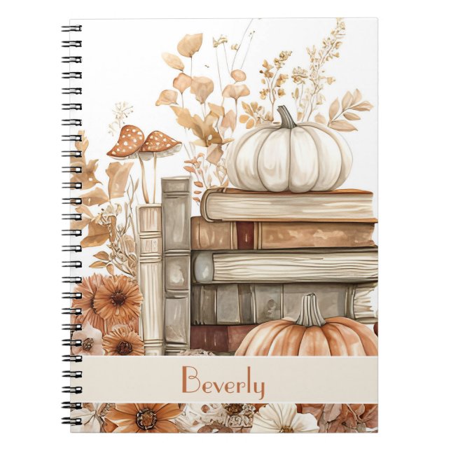 Cuaderno Calabaza, libros y flores personalizados caen (Frente)