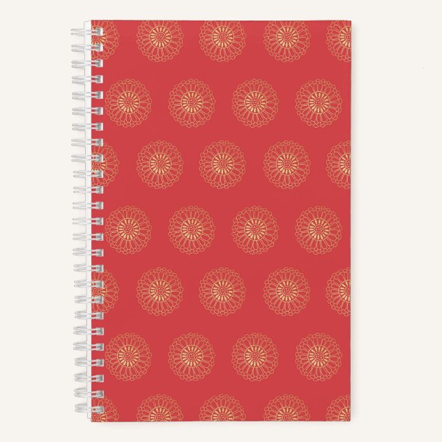 Cuaderno Calabaza | Medallones de flores de Zinnia doradas (Anverso)