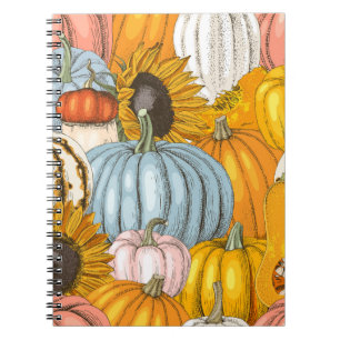 Cuaderno Calabazas brillantes, girasoles, patrón dibujado a