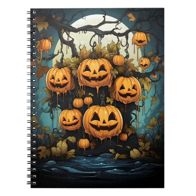 Cuaderno Calabazas colgadas al aire libre de Halloween en e (Frente)
