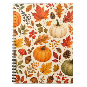Cuaderno Calabazas de Acuarela de Otoño, Hojas de Otoño y B