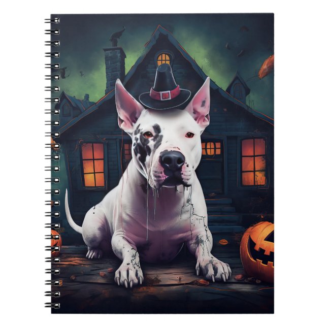 Cuaderno Calabazas de Bull Terrier Halloween dan miedo (Frente)