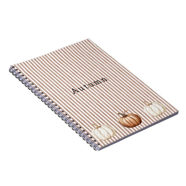 Cuaderno Calabazas de caída blanca naranja Tiras marrones (Lado Derecho)