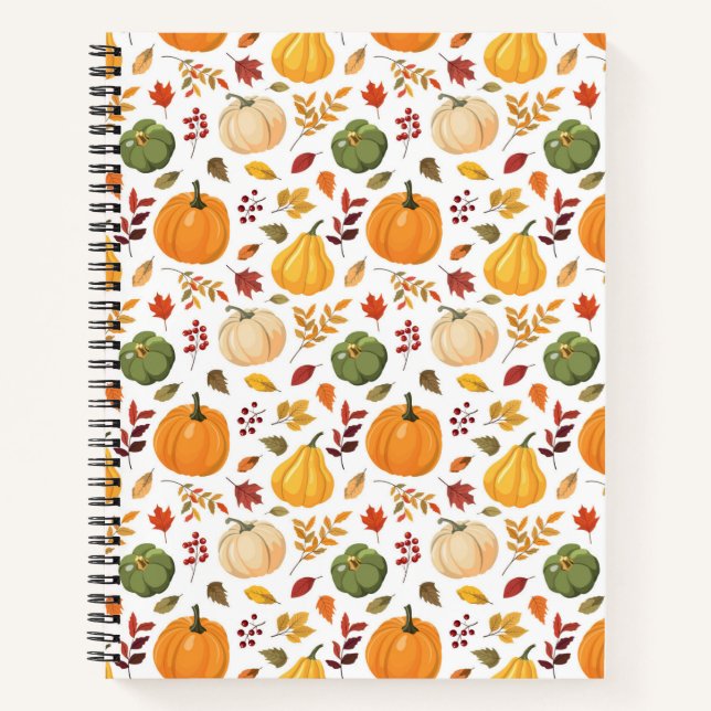 Cuaderno Calabazas de cosecha y patrón de hojas de otoño (Anverso)