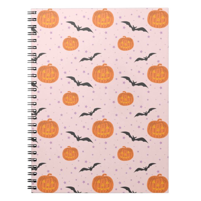 Cuaderno Calabazas de Halloween con retro y murciélagos (Frente)