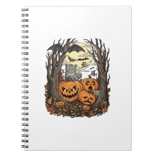 Cuaderno Calabazas de Halloween Gato Gris Murciélago Luna L