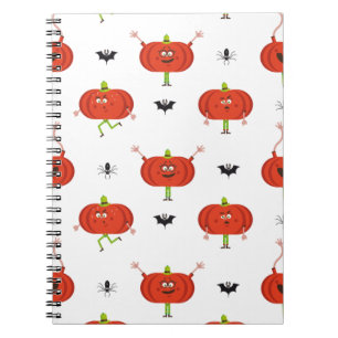 Cuaderno Calabazas de halloween, patrón de araña y murciéla